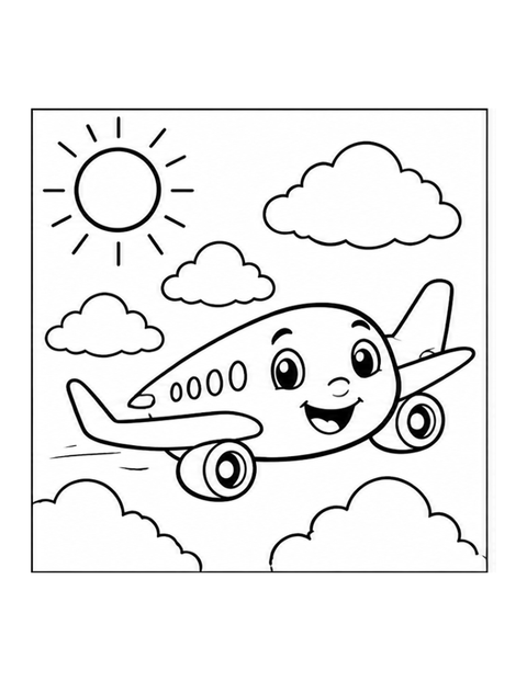 Printable airplane coloring page for ages 3-4.