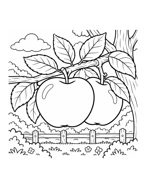 Printable apple coloring page for ages 5-6.