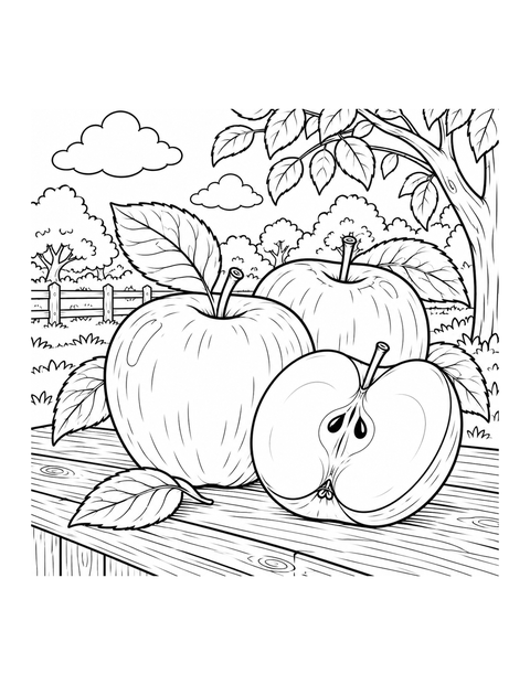 Printable apple coloring page for ages 7-8.