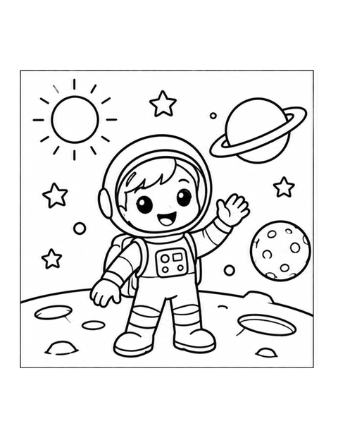 Printable astronaut coloring page for ages 3-4.