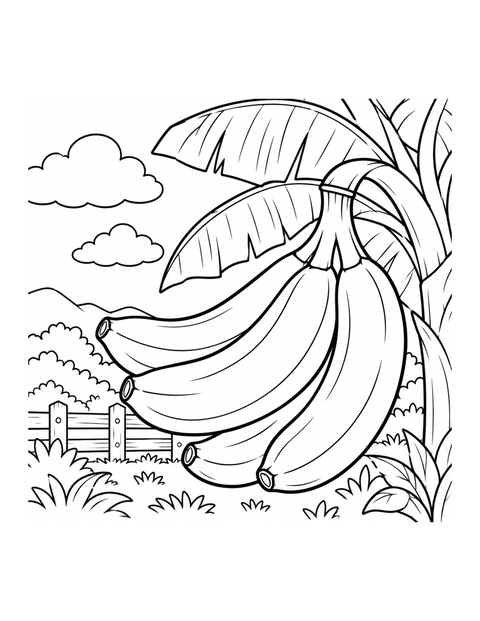 Printable banana coloring page for ages 5-6.