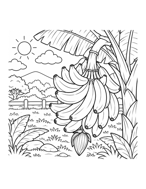 Printable banana coloring page for ages 7-8.