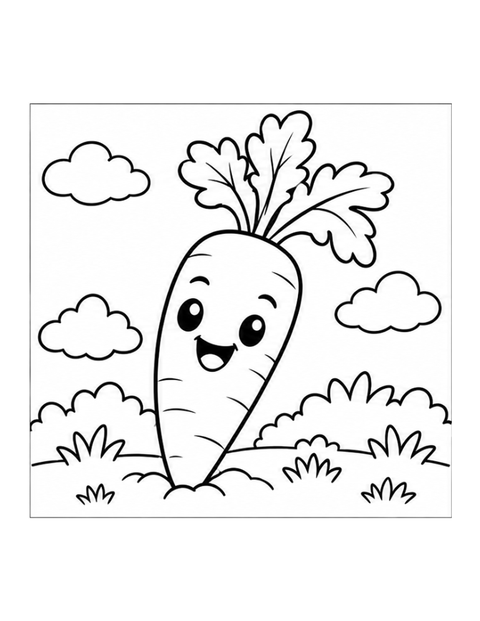 Printable carrot coloring page for ages 3-4.