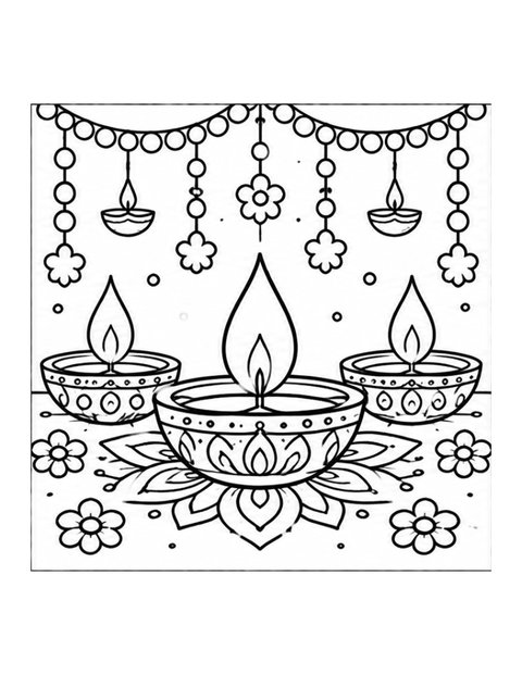 Printable diwali lamp coloring page for ages 5-6.