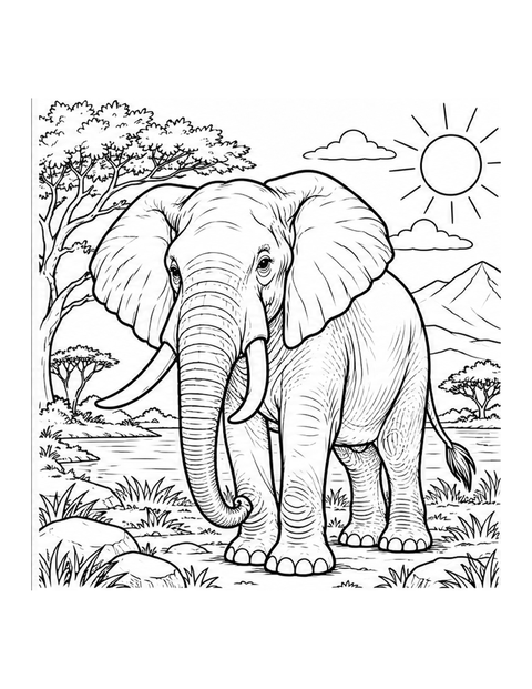 Printable elephant coloring page for ages 7-8.