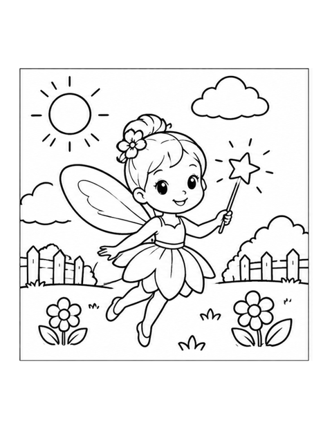Printable fairy coloring page for ages 3-4.