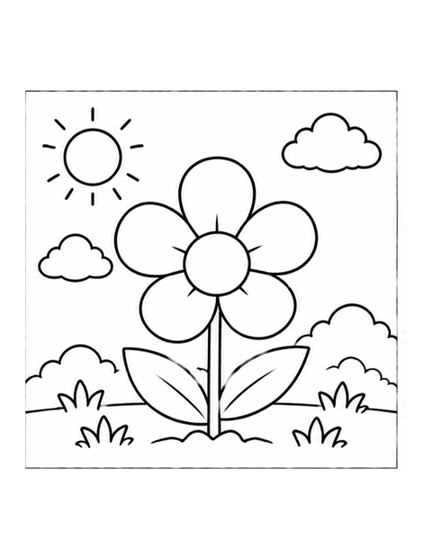 Printable flower coloring page for ages 3-4.