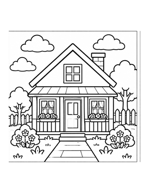 Printable house coloring page for ages 5-6.