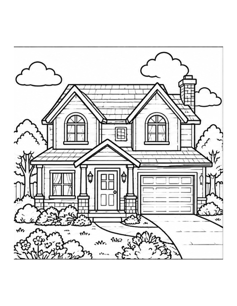 Printable house coloring page for ages 7-8.