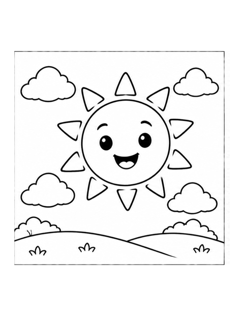 Printable sun coloring page for ages 3-4.
