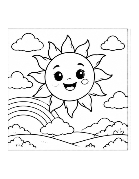 Printable sun coloring page for ages 5-6.