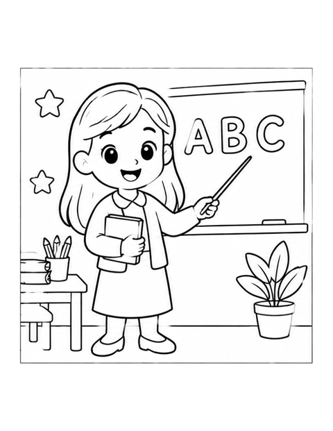 Printable teacher coloring page for ages 3-4.