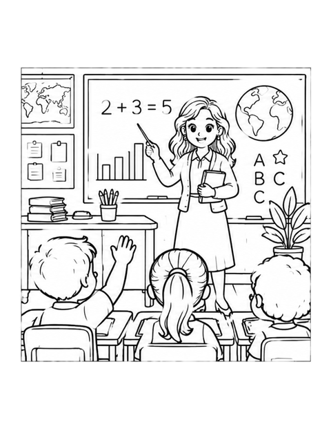 Printable teacher coloring page for ages 7-8.