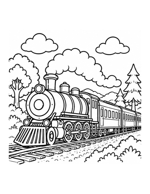 Printable train coloring page for ages 5-6.