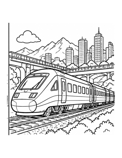 Printable train coloring page for ages 7-8.