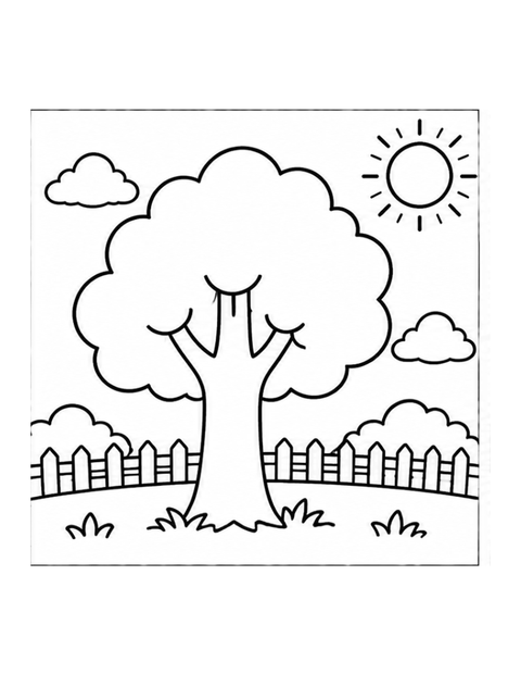 Printable tree coloring page for ages 3-4.